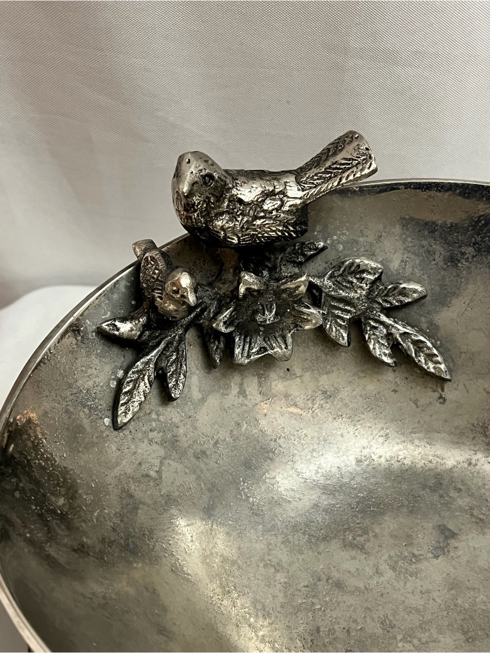 Vintage Silver Tone Bird & Floral Decorative Bowl Centerpiece 11” - Picture 2 of 7